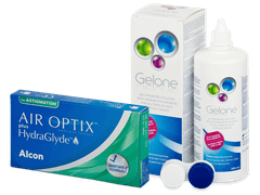 Air Optix plus HydraGlyde for Astigmatism (3 lenses) + Gelone Solution 360 ml