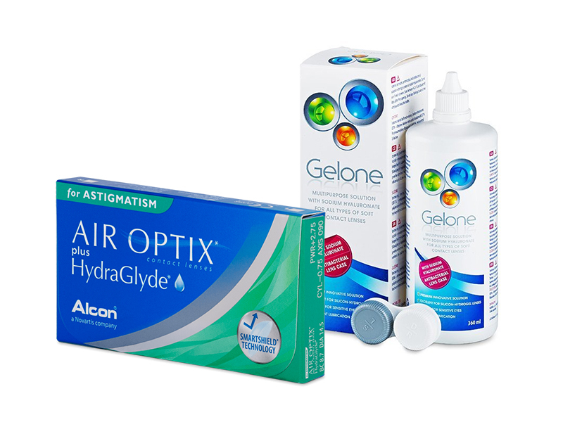 Air Optix plus HydraGlyde for Astigmatism (3 lenses) + Gelone Solution 360 ml
