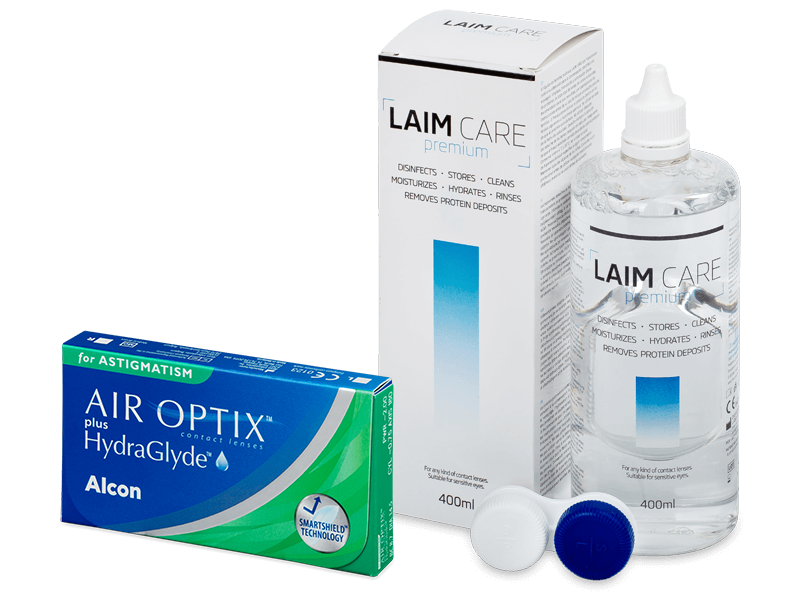 Air Optix plus HydraGlyde for Astigmatism (3 lenses) + Laim Care Solution 400 ml
